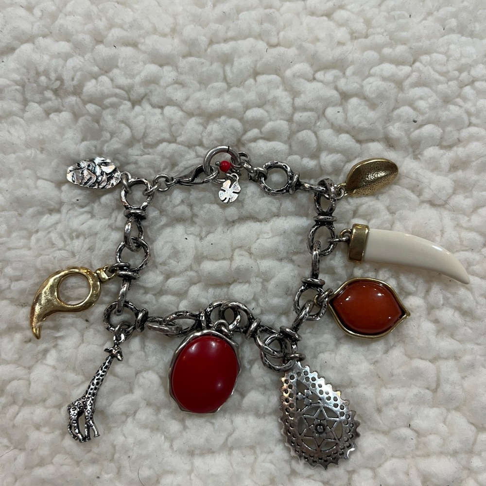 LUCKY BRAND | Safari Bracelet Charming Silver Bracelet with Red and Gold Accents